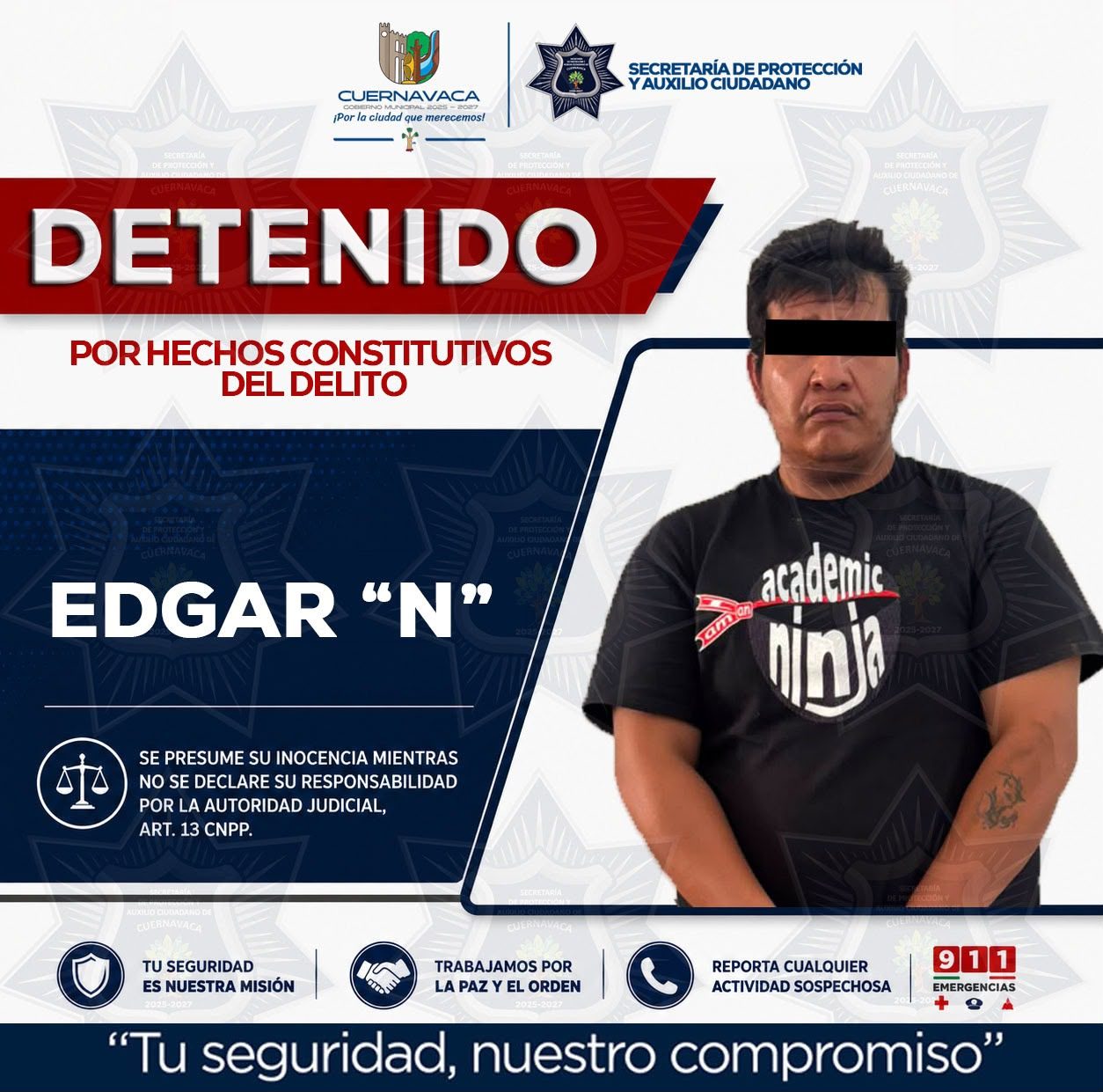 Cerco policiaco digital y despliegue en Santa María Ahuacatitlán logran recuperar auto robado y un detenido